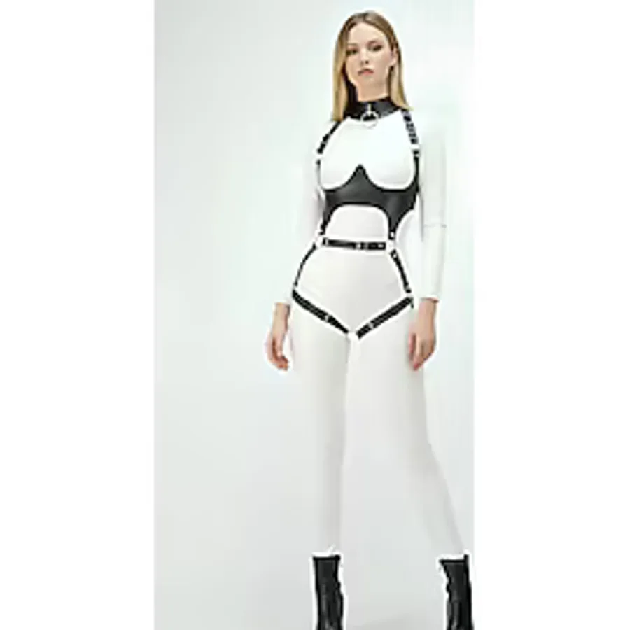 Deri Harness, Göğüs Altı Destekli Harness Takım, Deri Dansçı Kostüm - APFT1402