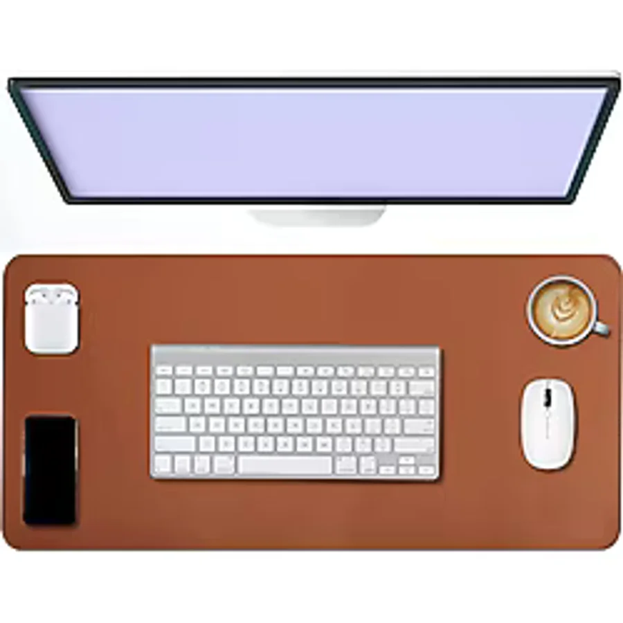 Deri Mouse Pad Dikişli Kenar Çift Yönlü Kullanım Masa Matı Sümen 70x30 L Kahverengi