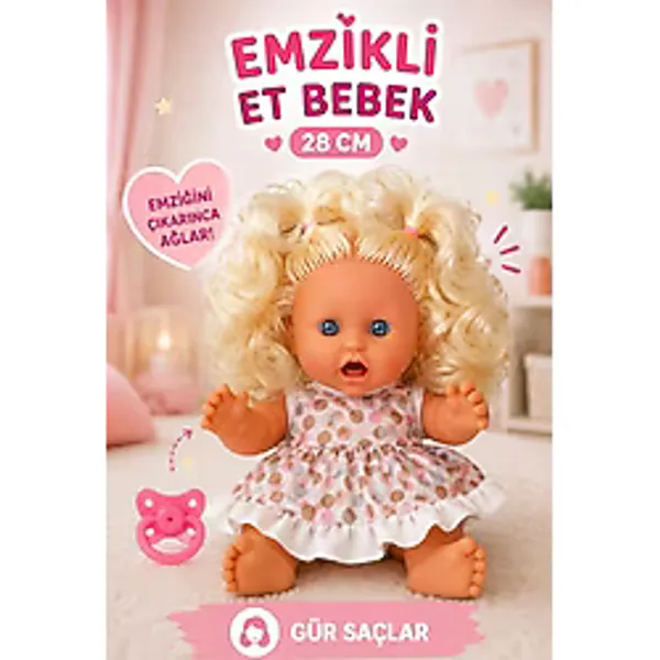 Derin Emzikli Saçlı Tombul Et Bebek 28 Cm. Kutulu - Emzikli Bebek - Saçlı Tombik Bebek - Saçlı Bebek - Tombul Bebek