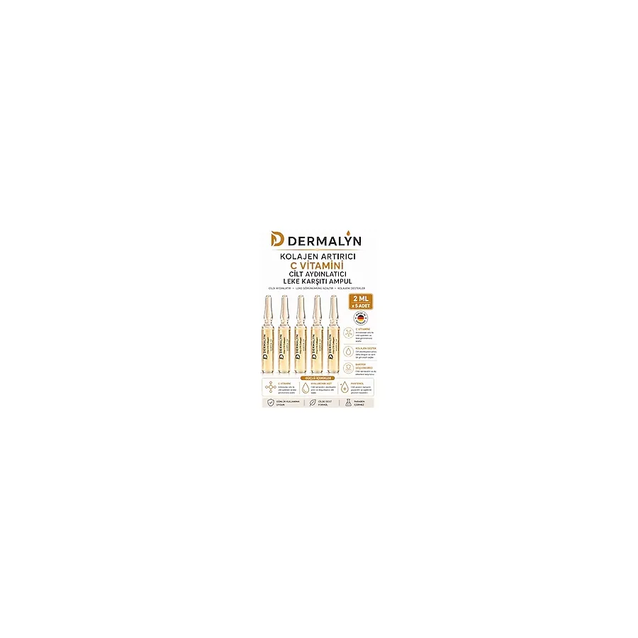 Dermalyn 5 Adet Kolajen Artırıcı C Vitamini Cilt Aydınlatıcı Leke Karşıtı Ampul Serum Dermaroller Dermapen