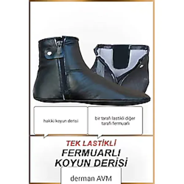 Derman Hakiki Deri Mest Tek Tarafı Lastikli Mest Koyun Derisi Mest Mes - 36 - 37 - 0TB-Siyah
