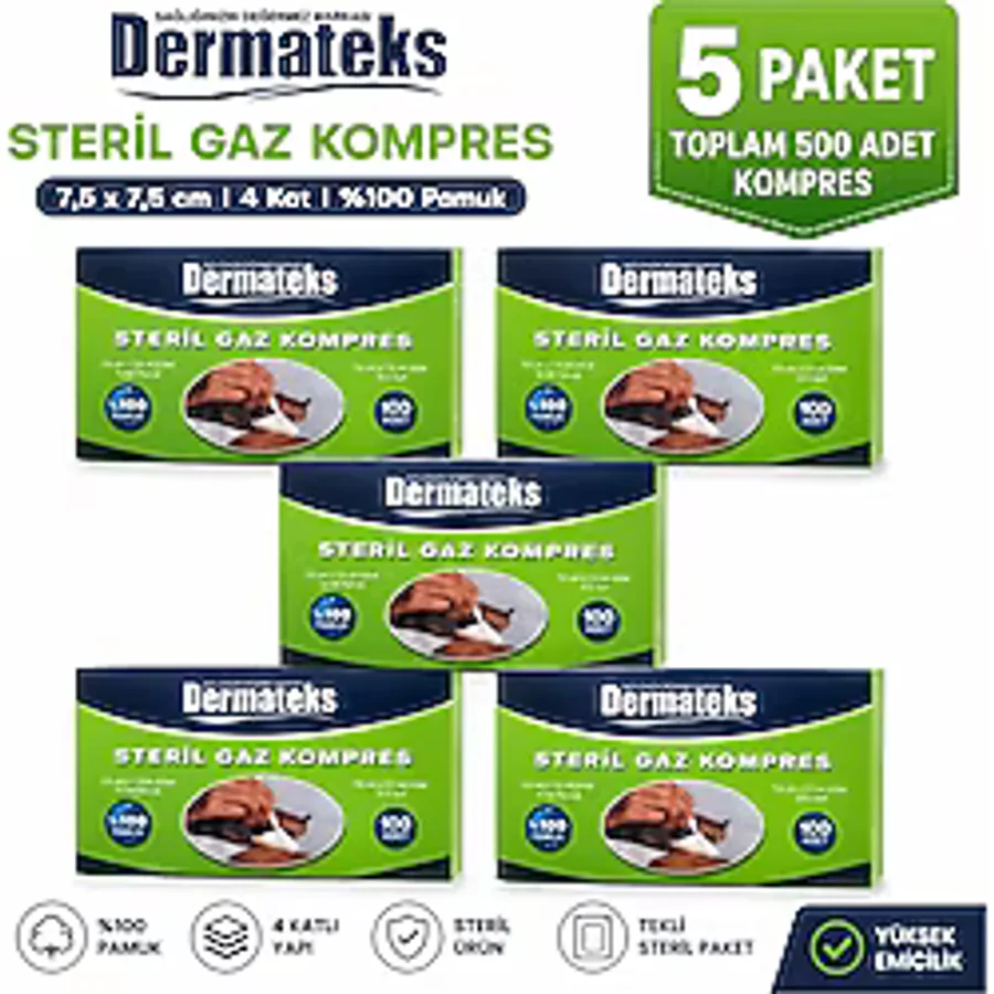 Dermateks Steril Spanç Gaz Kompres 7.5 x 7.5 CM 500 Adet