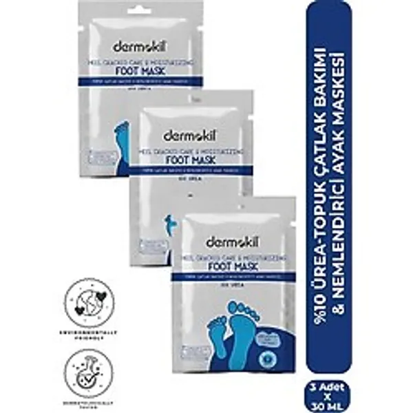Dermokil %10 Üre İçeren Topuk Çatlak Bakımı & Nemlendirici Ayak Maskesi 30 Ml X 3 Adet
