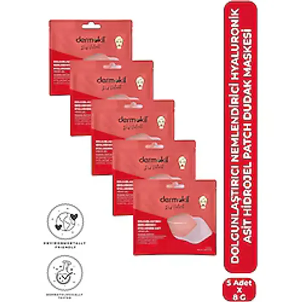 Dermokil Dolgunlaştırıcı Nemlendirici Hyaluronik Asit Hidrojel Patch Dudak Maskesi X 5 Adet