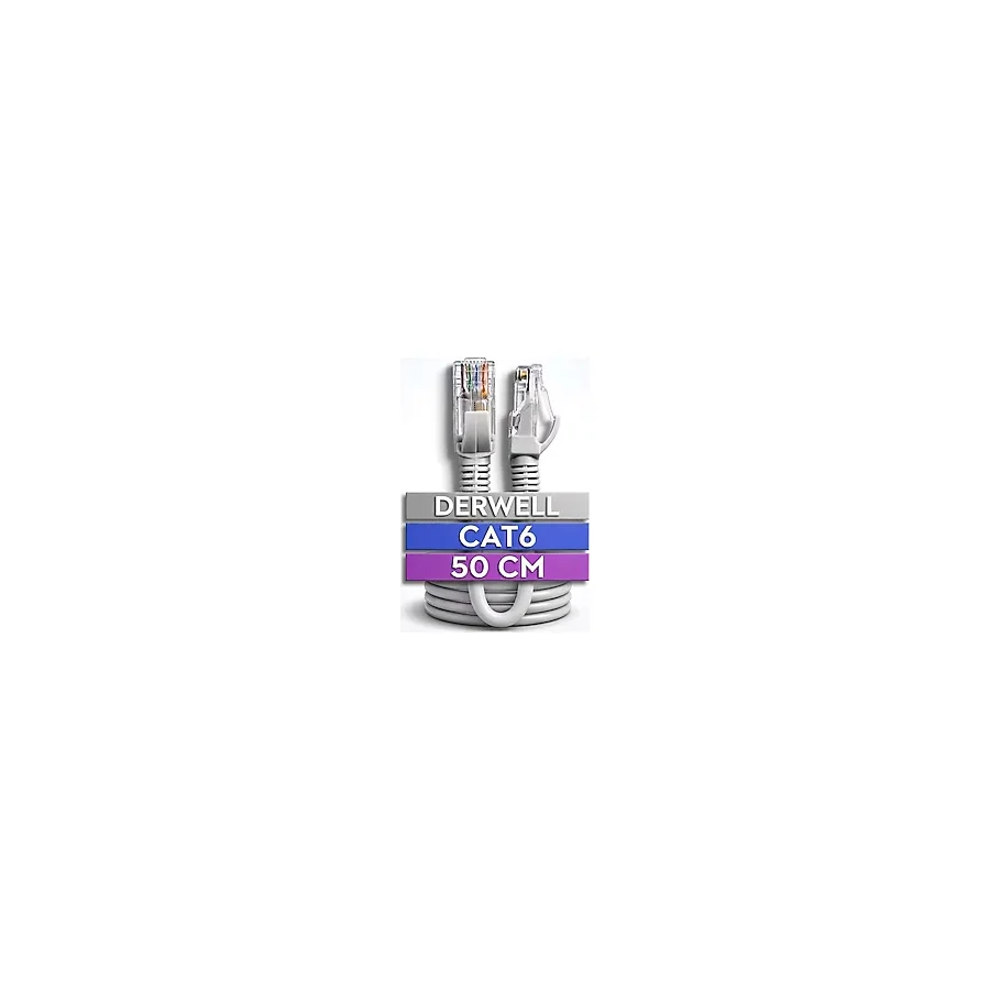 Derwell 50 cm Cat6 8P8C RJ45 Network Internet Ethernet Bilgisayar Kablosu Modem Lan RJ45 Patch Kablo Network Aksesuarları Yüksek Hızlı Internet Lan Kablosu Hazır Tak Çalıştır
