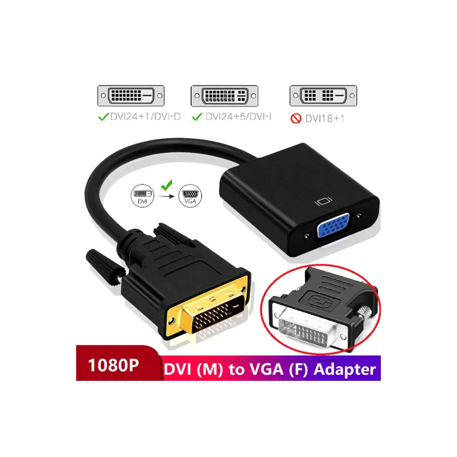Derwell Dvı - D (24 1) To Vga Aktif Dönüştürücü Kablo (DVI-D ERKEK - VGA DİŞİ) Dvı In Vga Out Dvı Vga