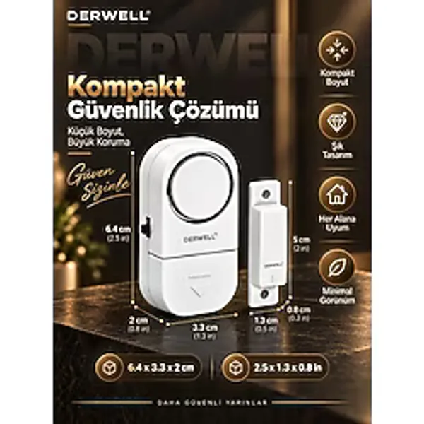 Derwell Ev Güvenlik Alarmı Manyetik Kapı Pencere Sensörü Hırsız Savar Mini Alarm - Bebek Çocuk Emniyeti ve Mahremiyet Koruması Sağlayan Pilli Pratik Montaj Kablosuz Güvenlik Sistemi Cihazı