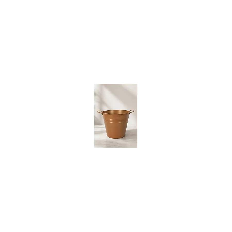 Desen Dekorasyon 6 Litre Paslanmaz Metal Leğen - Bakır Renk Çok Amaçlı Kova ve Bahçe/balkon Saksılığı (23 cm Çap)