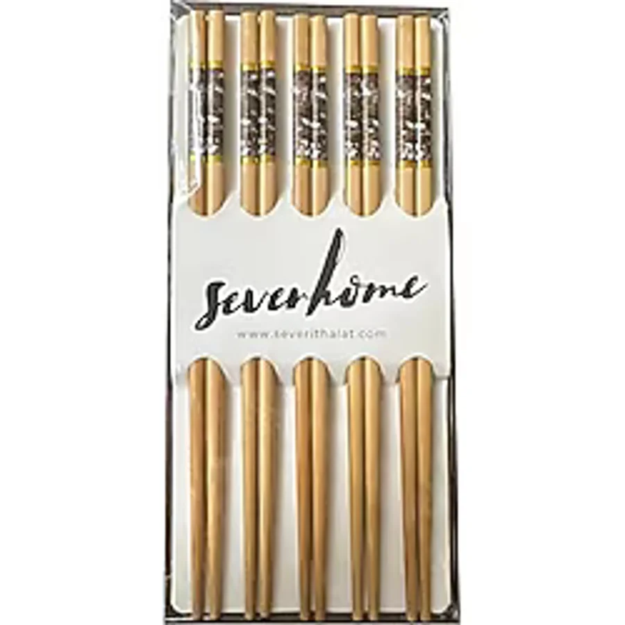 Desenli Yıkanabilir Kore Japon Çin Bambu Chopsticks Yemek Çubuğu - 24 Cm. - 5 Çiftlik 1 Paket