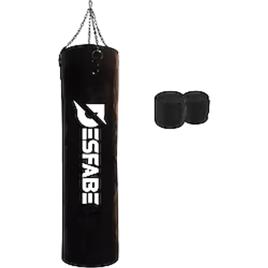 Desfabe Boxing Star 120x32 Cm Zincirli Boks Kum Torbası Siyah+Askı Aparatı+El Sargı Bandajı