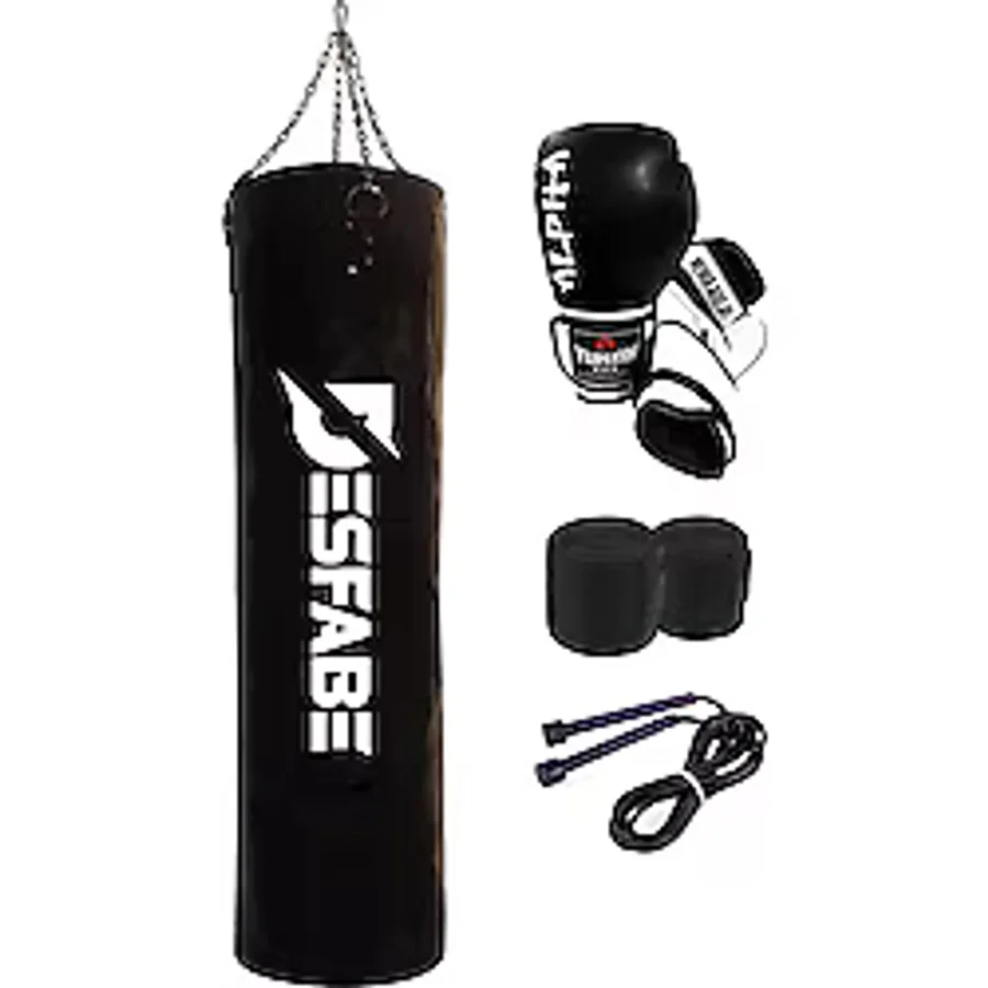 Desfabe Boxing Star 120X32 Cm Zincirli Boks Kum Torbası Siyah Boks Eldiveni El Sargı Bandajı Atlama Ipi