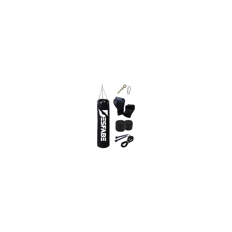 Desfabe Boxing Star 70x25 Cm Zincirli Boks Kum Torbası Siyah+Askı Aparatı+Kum Torbası+El Sargı Bandajı+Atlama İpi