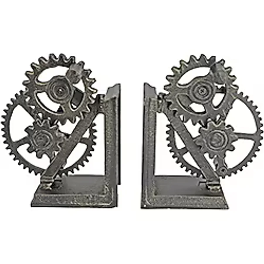 Design Toscano QH9631 Endüstriyel Dişli Steampunk Dekor Kitap Destekleri, 38 cm, İkili Set, Çok Renkli