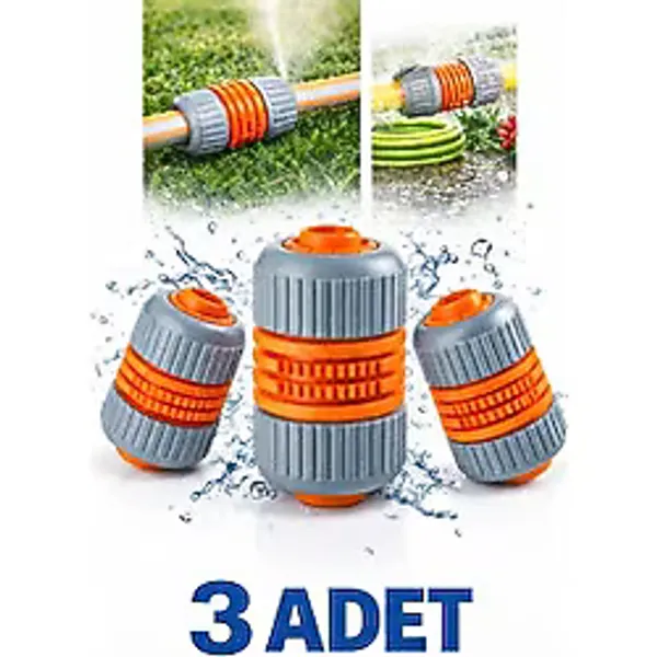 DESIPHON 1/2 Lux Hortum Eki 3 Adet Bahçe Hortumu Hızlı Bağlantı Aparatı Dayanıklı Sulama Adaptörü Turuncu