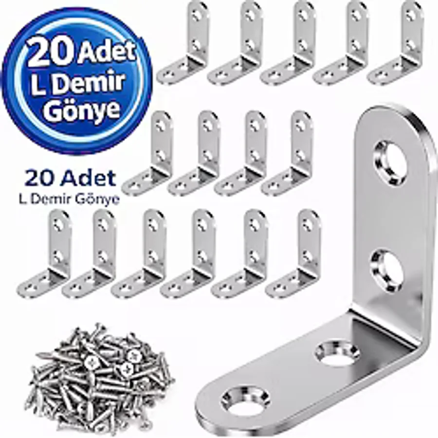 DESIPHON L Demir Gönye Köşebent 15X26X26 mm 20 Adet Mobilya Dolap Raf Masa Köşe Sabitleme Aparatı