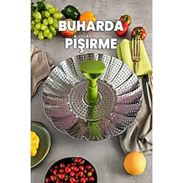 Destpak El Yakmaz Buharda Pişirme Aparatı - Süzgeç - Ayaklı Katlanır Yer Kaplamaz - Haşlama - Kaliteli Paslanmaz Çelik