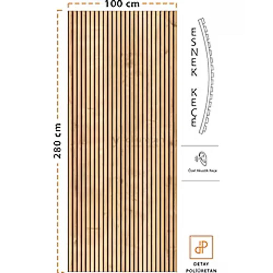 Detay Poliuretan Mdf Ahşap Akustik Duvar Paneli 100 x 280 cm ( Safir Meşe )