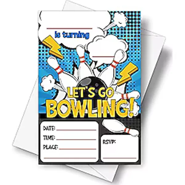 DETIHO Zarflı 10,16 cm x 15,24 cm Bowling Doğum Günü Partisi Davetiye Kartları - Let's Go Bowling - Stil Parti Davetiyesi - 20 Set - E18