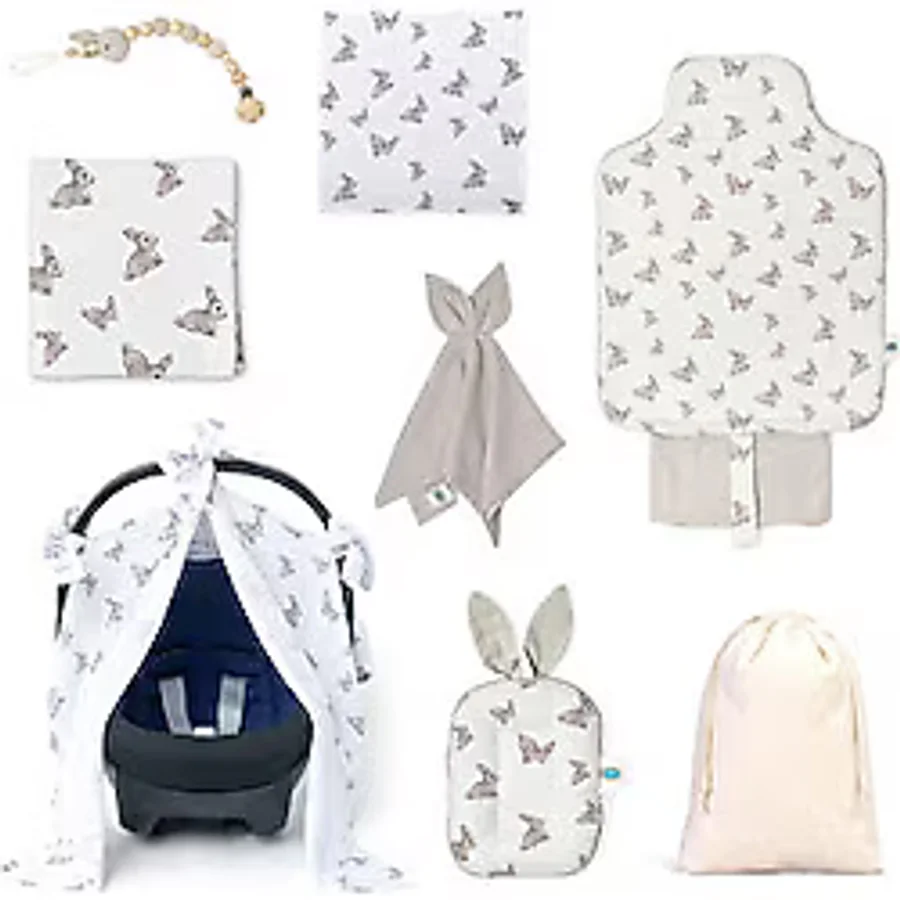 Deux Lapins Iconique Lapin Orta Boy 9 Parça Unisex Bebek Hediyelik Seti - Gri