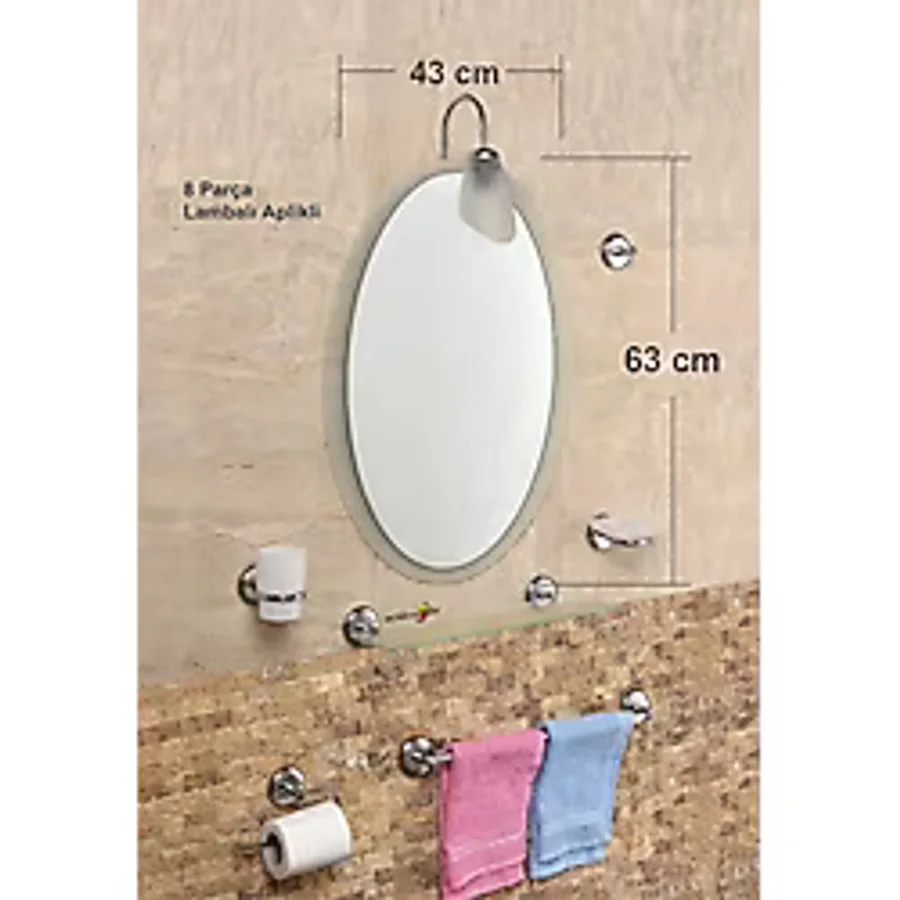 Dev Büyük 8li 63x43cm Otel Banyo Cafe WC Tuvalet Lavabo Ayna Seti