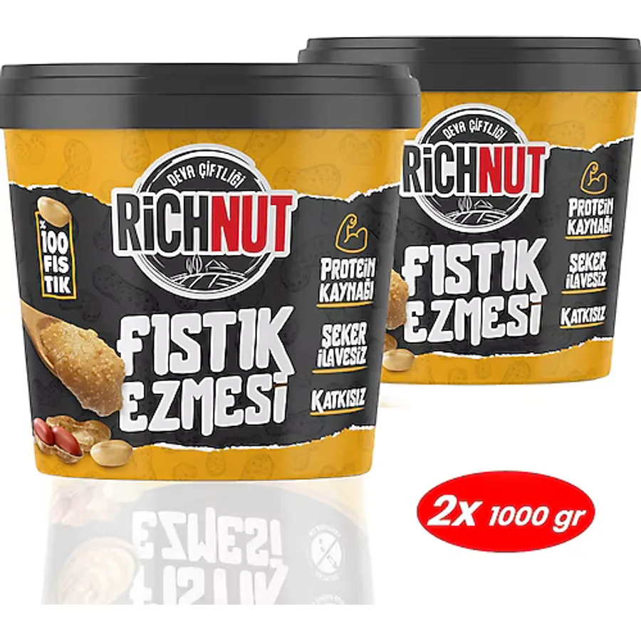 Deva Çiftliği Şekersiz Doğal Fıstık Ezmesi 1 kg 2'li