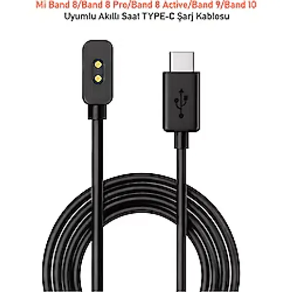 Dexmon Xiaomi Mi band 8/Band 8 Pro/Band 8 Active/Band 9/Band 10 Uyumlu Akıllı Saat TYPE-C Şarj Aleti Kablosu