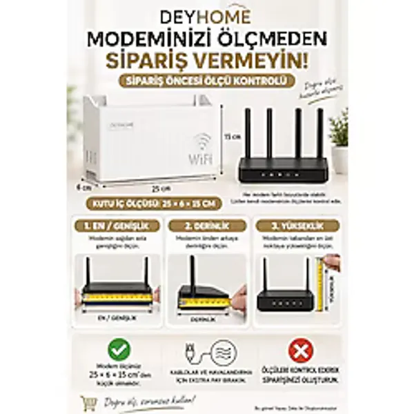 Deyhome 4'lü Avantajlı Modem Gizleme ve Kablo Düzenleme Seti - Modem Kutusu + 2 Vidalı Yapışkanlı Askı + 16 Büyük Boy + 20 Küçük Boy Şeffaf Kablo Klipsi - 4'lü Set - Beyaz