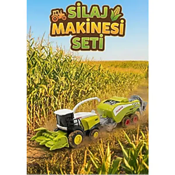 Die-Cast Metal Silaj Makinesi ve Römork Seti - Sürtmeli Çiftlik Oyuncak Traktör Biçerdöver