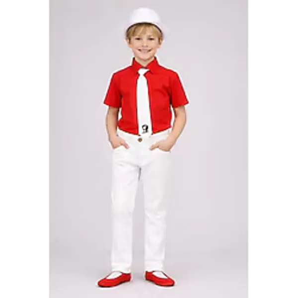 Dıgıl Kids Erkek Çocuk Takım Likralı Pantalon Kısa Kol Gömlek - 7 Yaş - Kırmızı - Beyaz