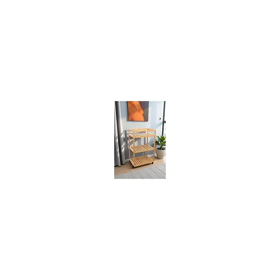 Digithome Bambu 3 Raflı Tekerlekli Sunum Servis Arabası Mutfak Rafı Sehpa Banyo Rafı Db-0029 Kahverengi