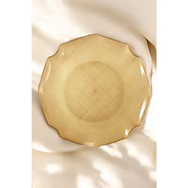 Digithome Fabric 6'lı Cam Dalgalı Kumaş Supla Tabak 32 cm Metalik Altın AKC429