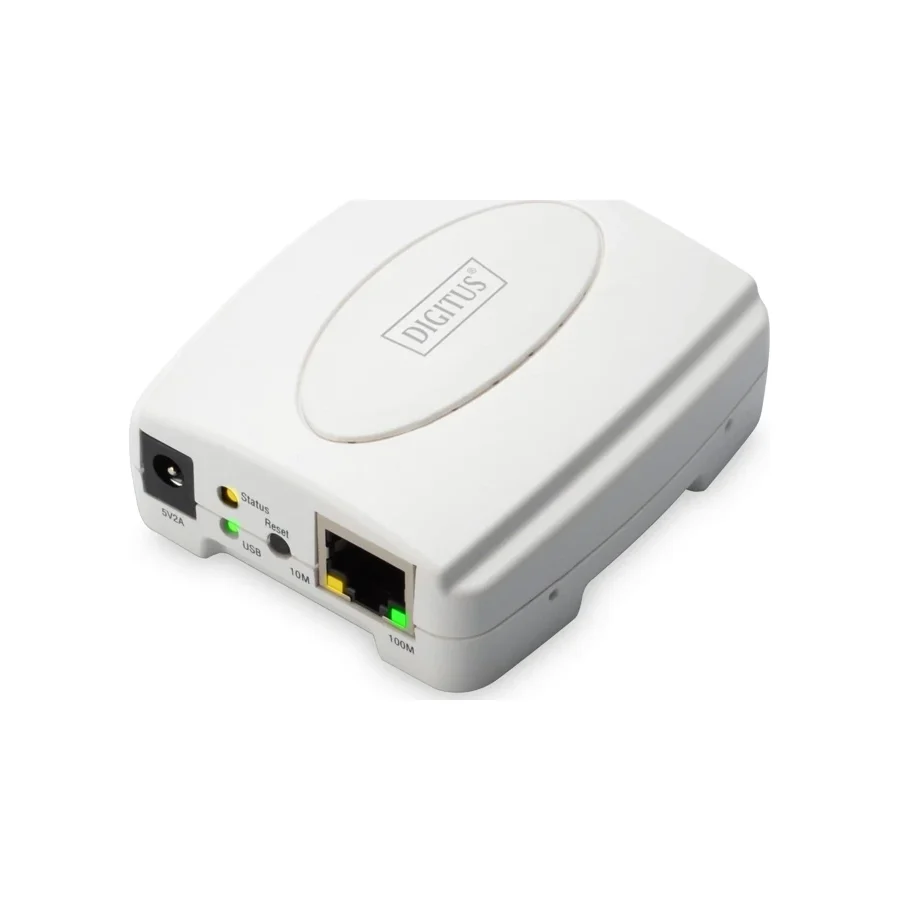 Digitus 1 port Fast Ethernet Print Server, 1 x USB 2.0 port, 1 x RJ45 USB Print Ser