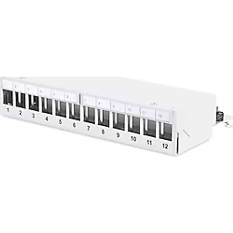 Digitus 12 port Modüler Masaüstü Tip Patch Panel, Zırhlı (Shielded), LSA, RAL 7035, açık gri renk