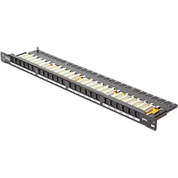 Digitus 19" 24 port Cat-6 UTP Patch Panel, 8P8C, LSA, 0,5U boyut, tozdan korumak için kapaklı, zırhsız, siyah renk