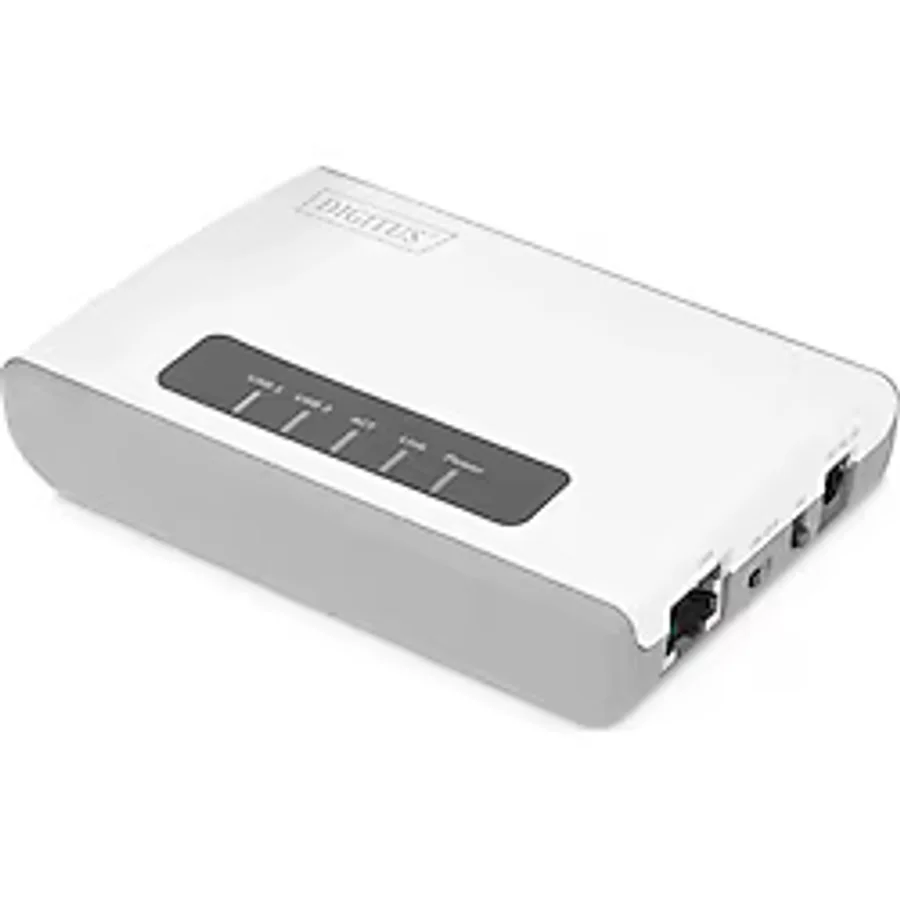 Digitus 2-Port USB 2.0 Kablosuz Çok Fonksiyonlu Ağ Sunucusu, 300 Mbps, Network USB Hub, Print Server