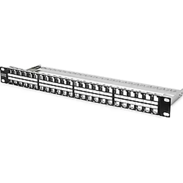 Digitus 48 Port Boş Patch Panel, Zırhlı Keystone Jack Takılabilir, 1U Yüksekliğinde, siyah RAL 9005 renk
