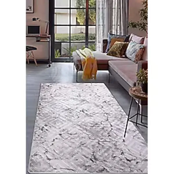 Dijidekor Halı Gri Cool Karo Yıkanabilir Saçaksız Kesme Ince Yolluk Kilim Salon Halısı Modelleri, GRİ-SAÇAKSIZ, 150x150