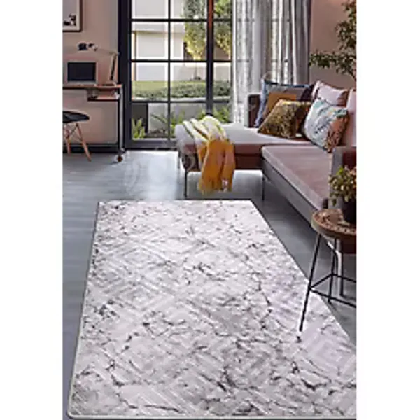 Dijidekor Halı Gri Cool Karo Yıkanabilir Saçaksız Kesme Ince Yolluk Kilim Salon Halısı Modelleri