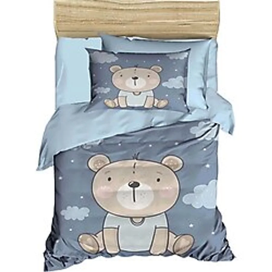 Dijital Baskılı 3d Pamuklu Yenidoğan Bebek Nevresim Takımı Blue Bear