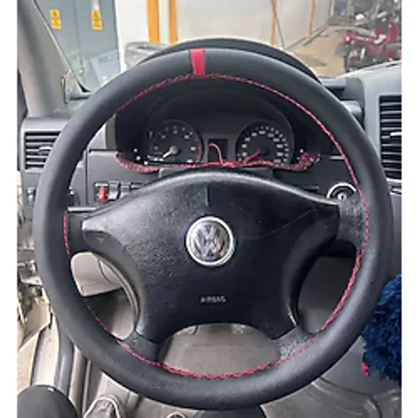 DİKİŞLİ DİREKSİYON KILIFI DAMARLI DERİ KIRMIZI YÜZÜK KIRMIZI DİKİŞLİ VW CRAFTER İÇİN İP İĞNE DAHİL