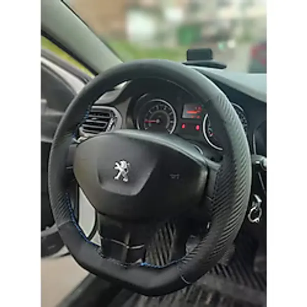 DİKİŞLİ DİREKSİYON KILIFI KARBON / NOKTA DERİ MAVİ DİKİŞLİ PEUGEOT 301 VE CİTROEN ELYSEE İÇİN