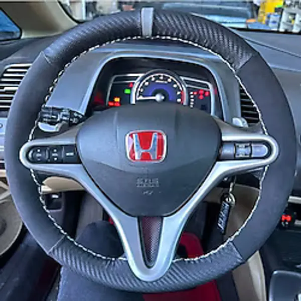 DİKİŞLİ DİREKSİYON KILIFI KARBON NUBUK DERİ GRİ YÜZÜK GRİ DİKİŞLİ HONDA CİVİC 2007 KASA