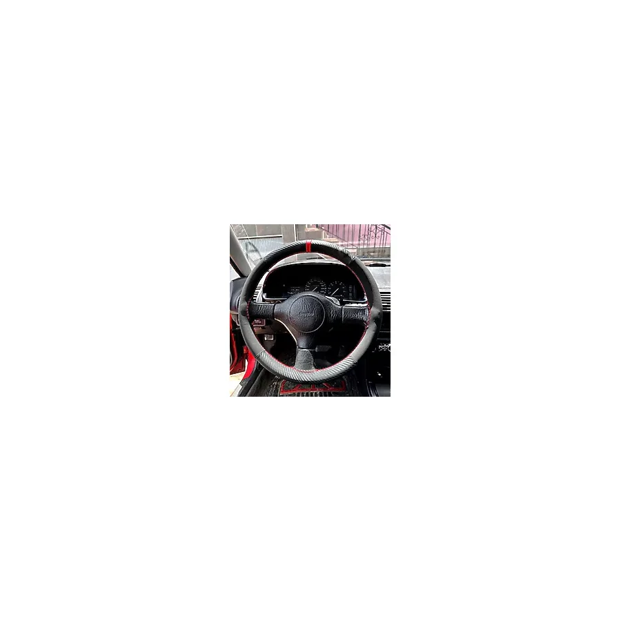 DİKİŞLİ DİREKSİYON KILIFI KARBON NUBUK DERİ KIRMIZI YÜZÜK / DİKİŞLİ MAZDA 323 İÇİN