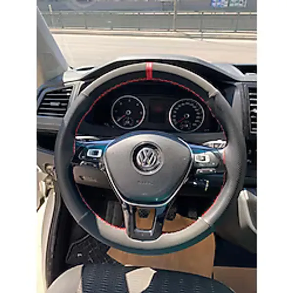 Dikişli Direksiyon Kılıfı Noktalı/nubuk Kırmızı Yüzük Kırmızı Dikiş Vw Passat İçin