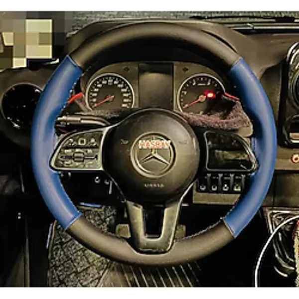 DİKİŞLİ DİREKSİYON KILIFI SİYAH / MAVİ DERİ SİYAH DİKİŞLİ MERCEDES SPRİNTER VİTO İÇİN