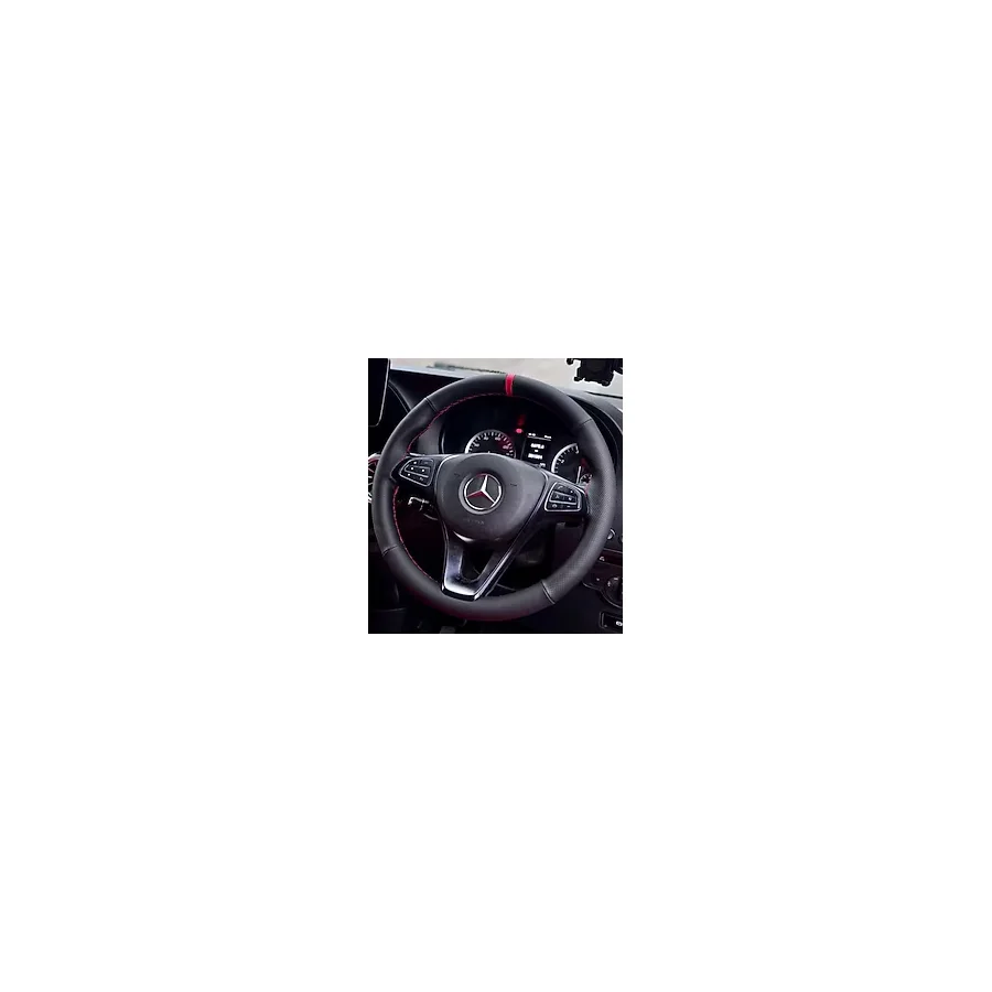 DİKİŞLİ DİREKSİYON KILIFI SİYAH / NOKTA DERİ KIRMIZI YÜZÜK KIRMIZI DİKİŞLİ MERCEDES VİTO İÇİN