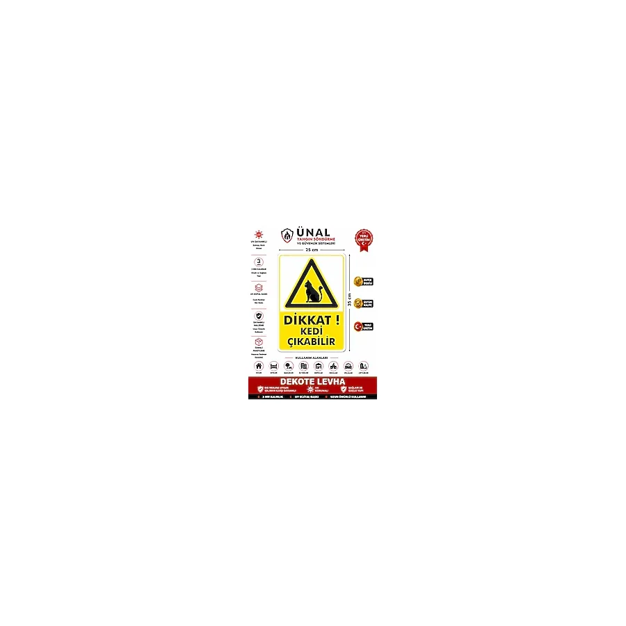 Dikkat Kedi Çıkabilir Uyarı Yönlendirme Levhası 25X35 Cm Kolay Montaj İkaz Tabelası Pvc
