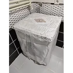 DİLEX Beyaz Çamaşır Makinesi Örtüsü Dantel Kenar