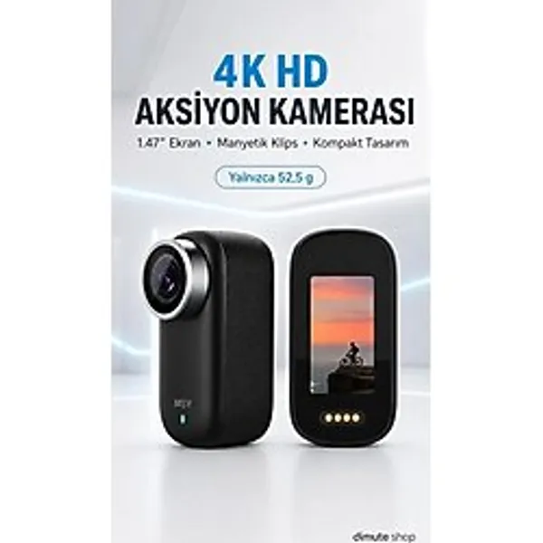 Dimute Shop 4K Hd Aksiyon Kamerası 1.47" Ekran Manyetik Klipsli Taşınabilir Video Kamera + Aksesuar Seti - Siyah