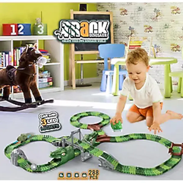 Dinozor Trucks 288 Parça Raylı Pist - Raylı Araç Oyuncak - Tren Oyuncak - Renkli Araç Yolu - Dino Tr